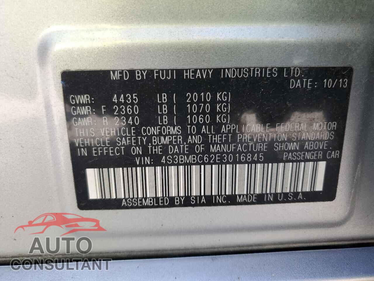 SUBARU LEGACY 2014 - 4S3BMBC62E3016845