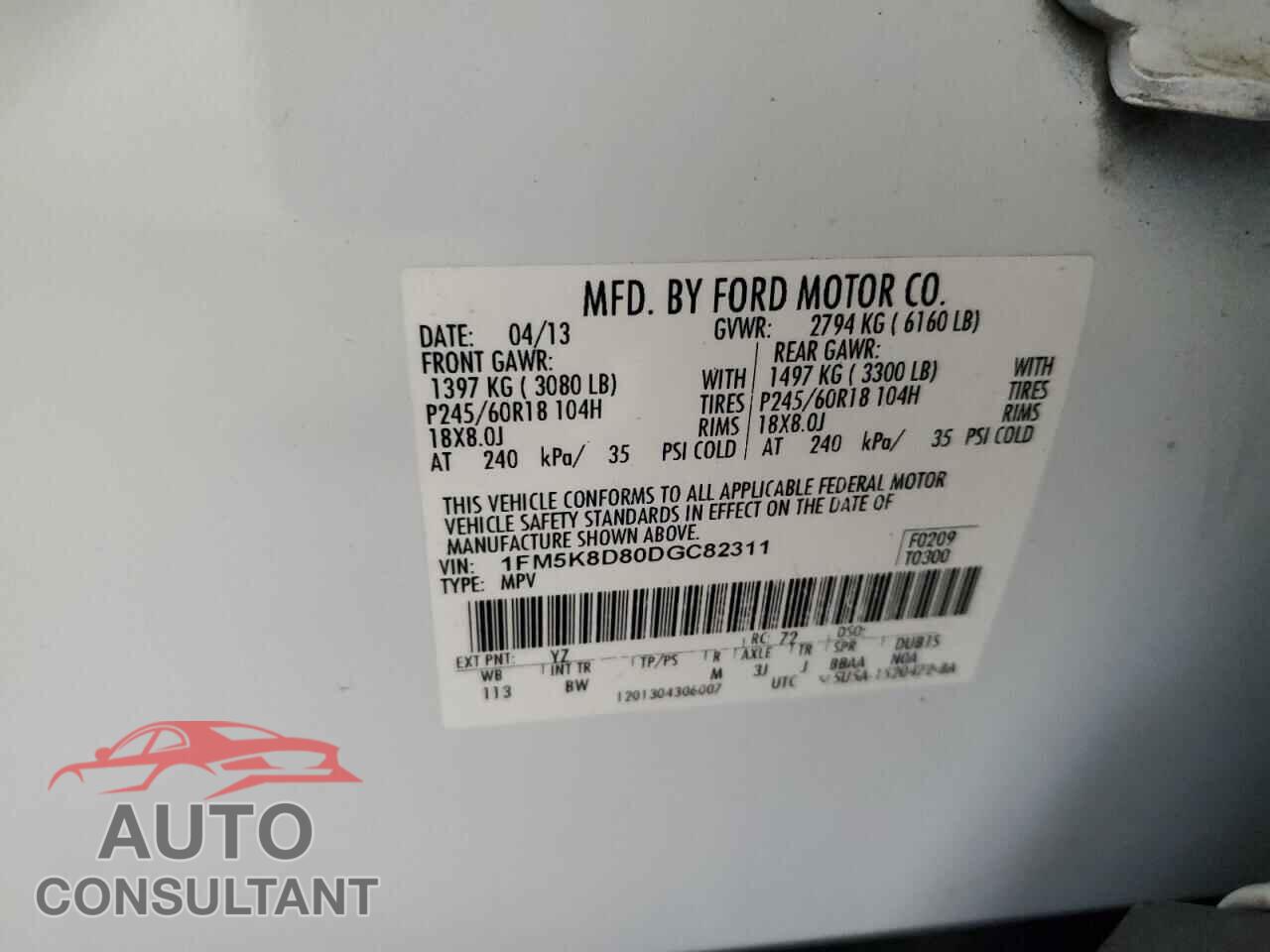 FORD EXPLORER 2013 - 1FM5K8D80DGC82311