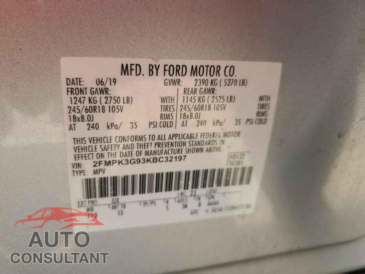 FORD EDGE 2019 - 2FMPK3G93KBC32197