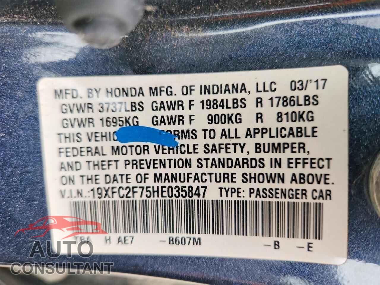 HONDA CIVIC 2017 - 19XFC2F75HE035847