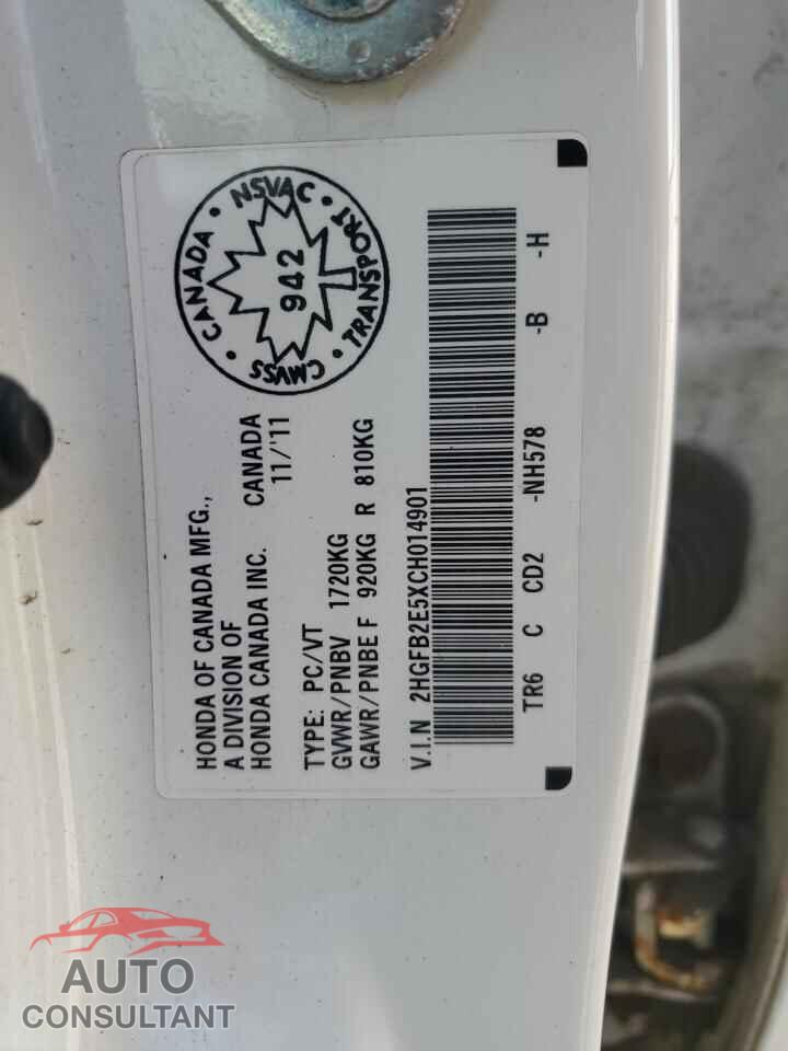 HONDA CIVIC 2012 - 2HGFB2E5XCH014901