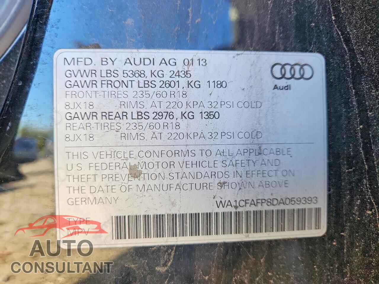 AUDI Q5 2013 - WA1CFAFP8DA059393