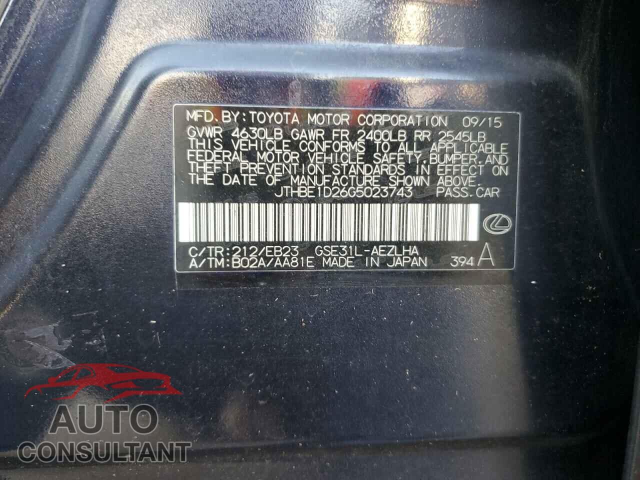 LEXUS IS 2016 - JTHBE1D26G5023743