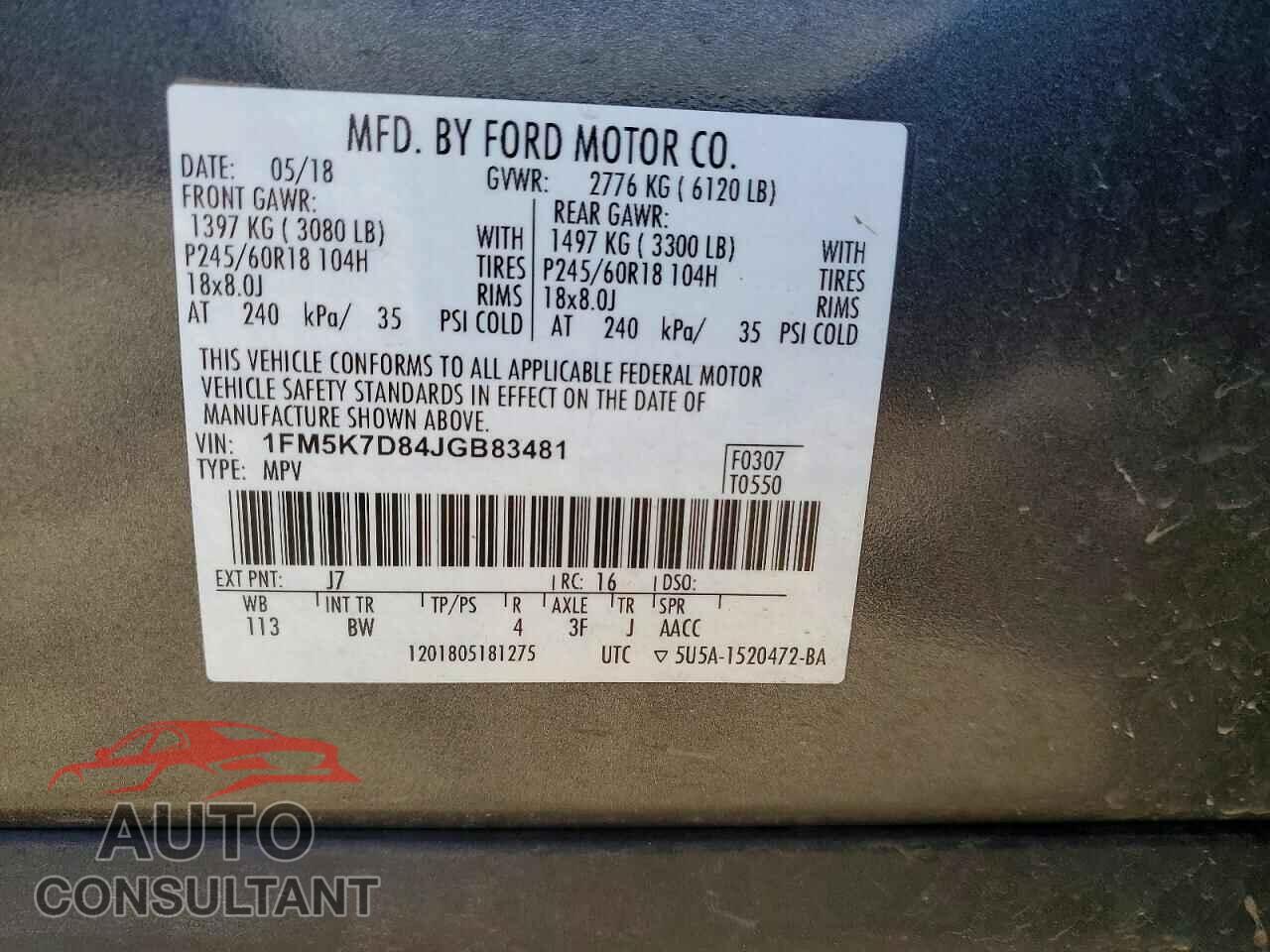 FORD EXPLORER 2018 - 1FM5K7D84JGB83481