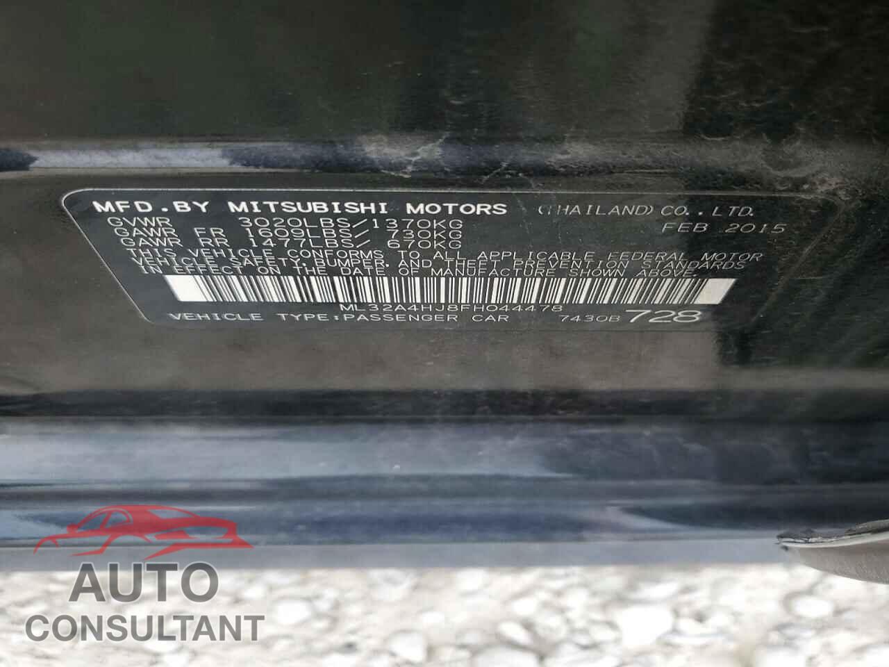 MITSUBISHI MIRAGE 2015 - ML32A4HJ8FH044478