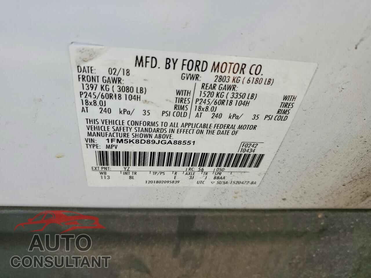 FORD EXPLORER 2018 - 1FM5K8D89JGA88551