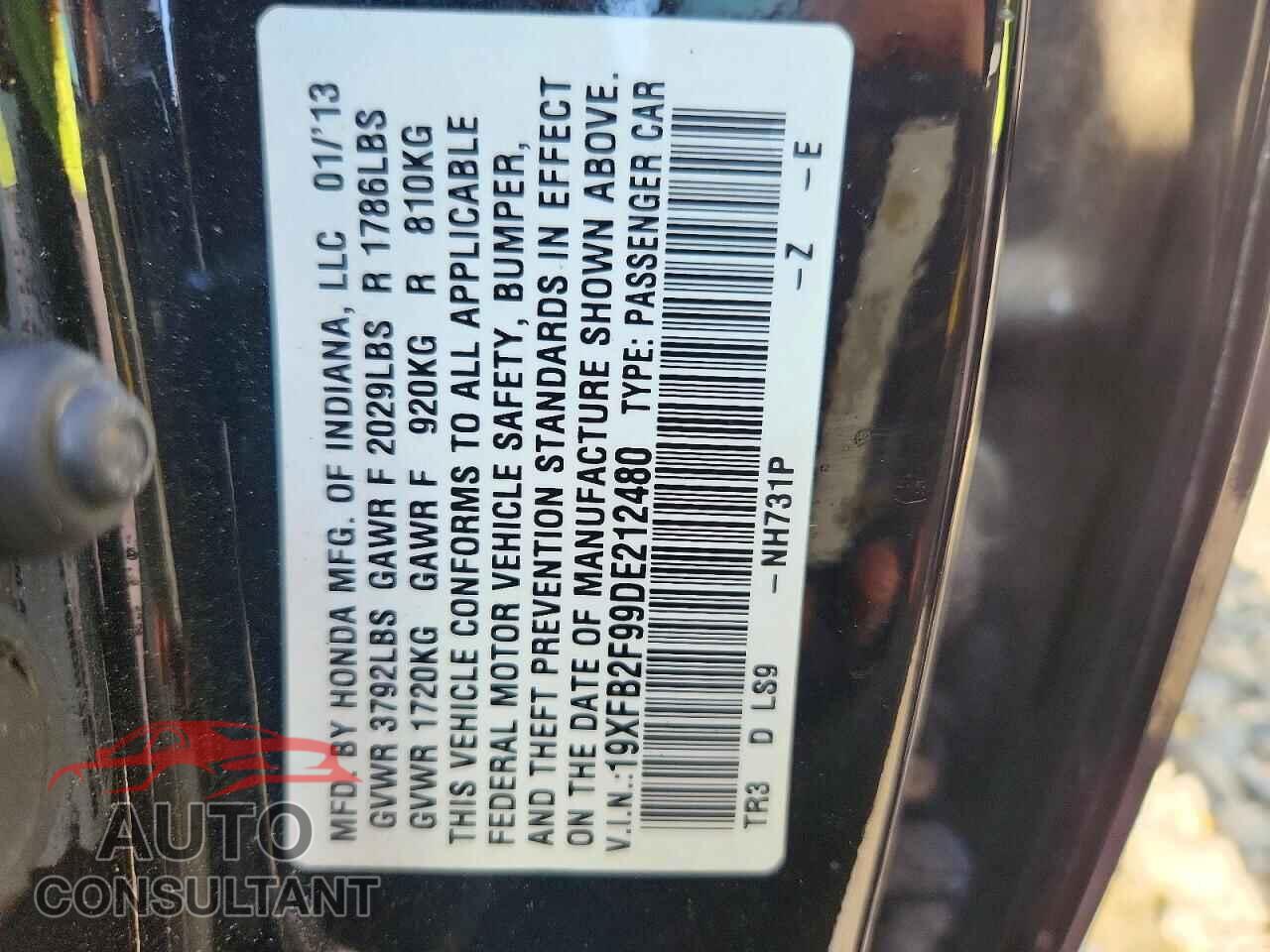 HONDA CIVIC 2013 - 19XFB2F99DE212480