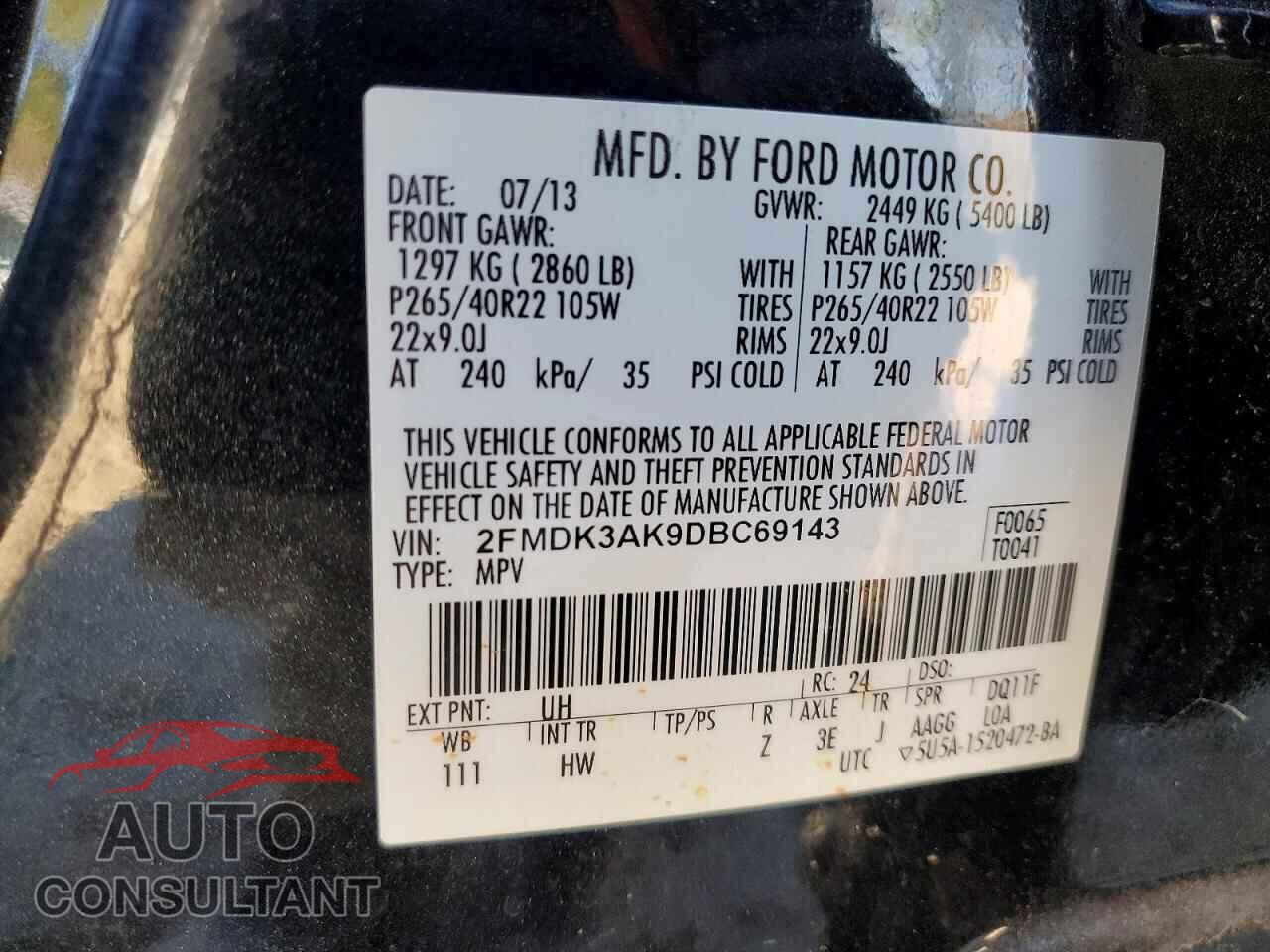 FORD EDGE 2013 - 2FMDK3AK9DBC69143