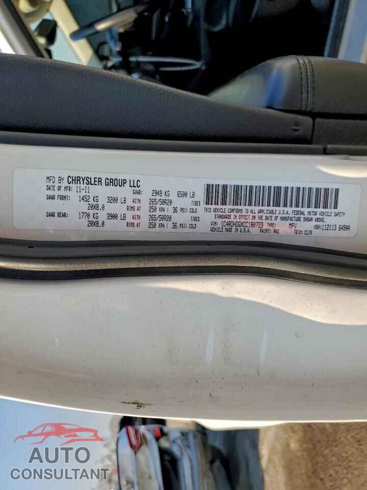DODGE DURANGO 2012 - 1C4RDHDGXCC180723