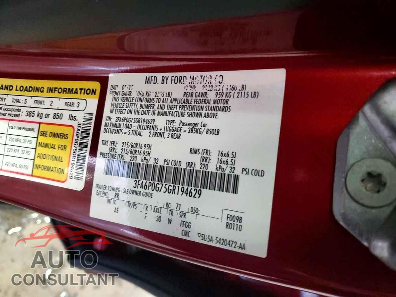 FORD FUSION 2016 - 3FA6P0G75GR194629