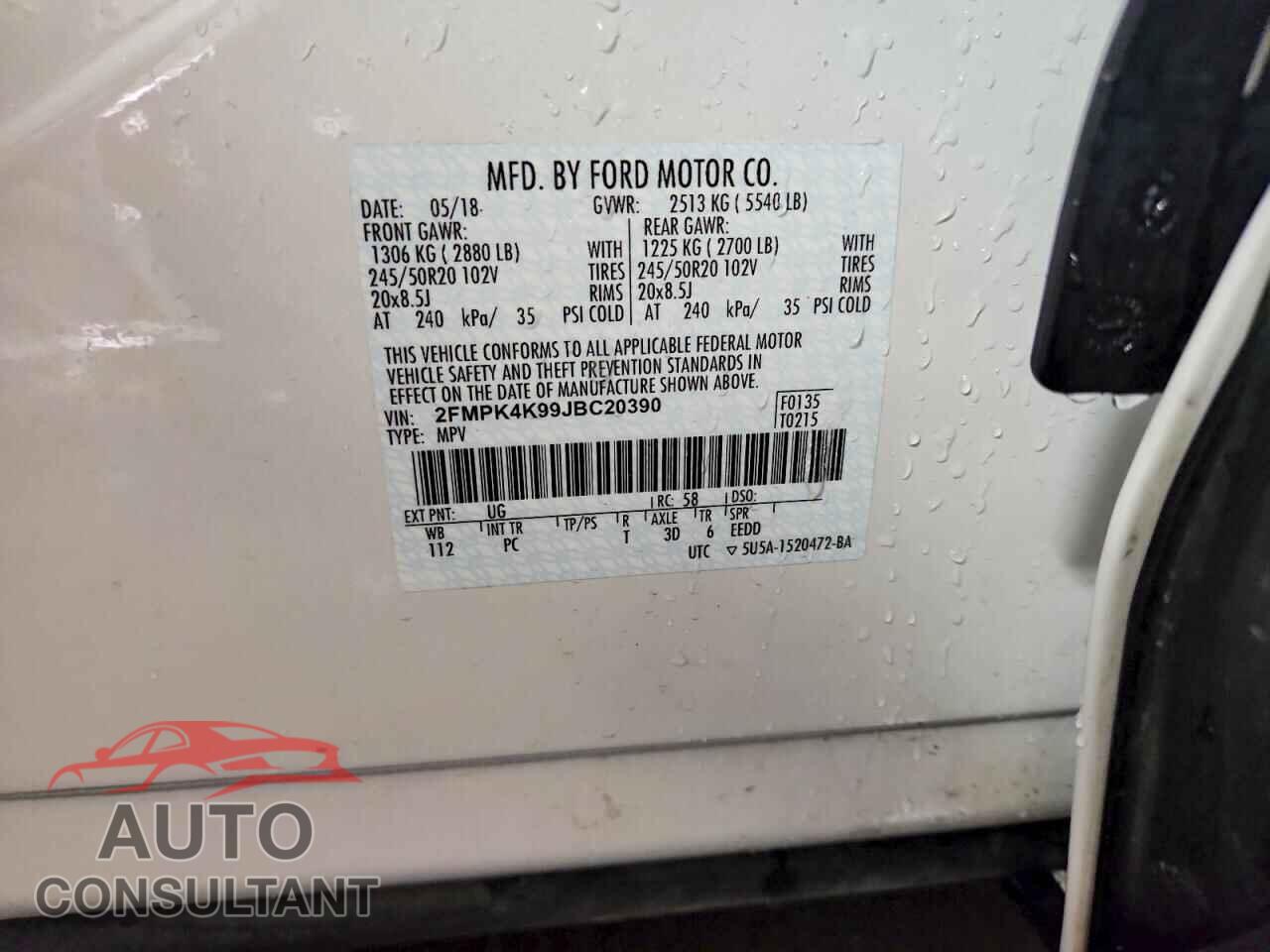 FORD EDGE 2018 - 2FMPK4K99JBC20390