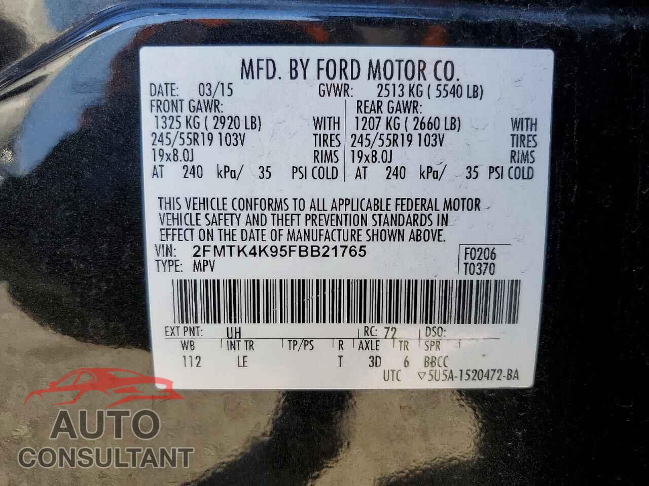 FORD EDGE 2015 - 2FMTK4K95FBB21765