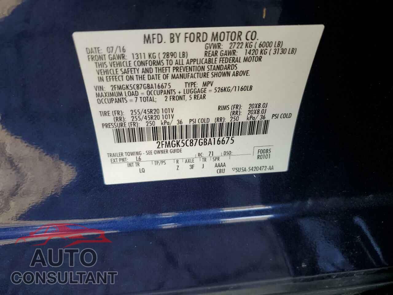 FORD FLEX 2016 - 2FMGK5C87GBA16675