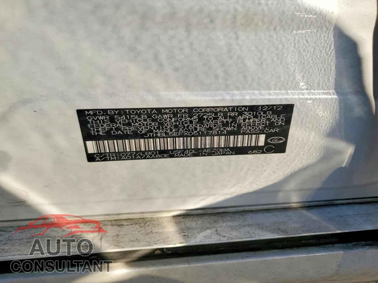LEXUS LS460 2013 - JTHBL5EFXD5117814
