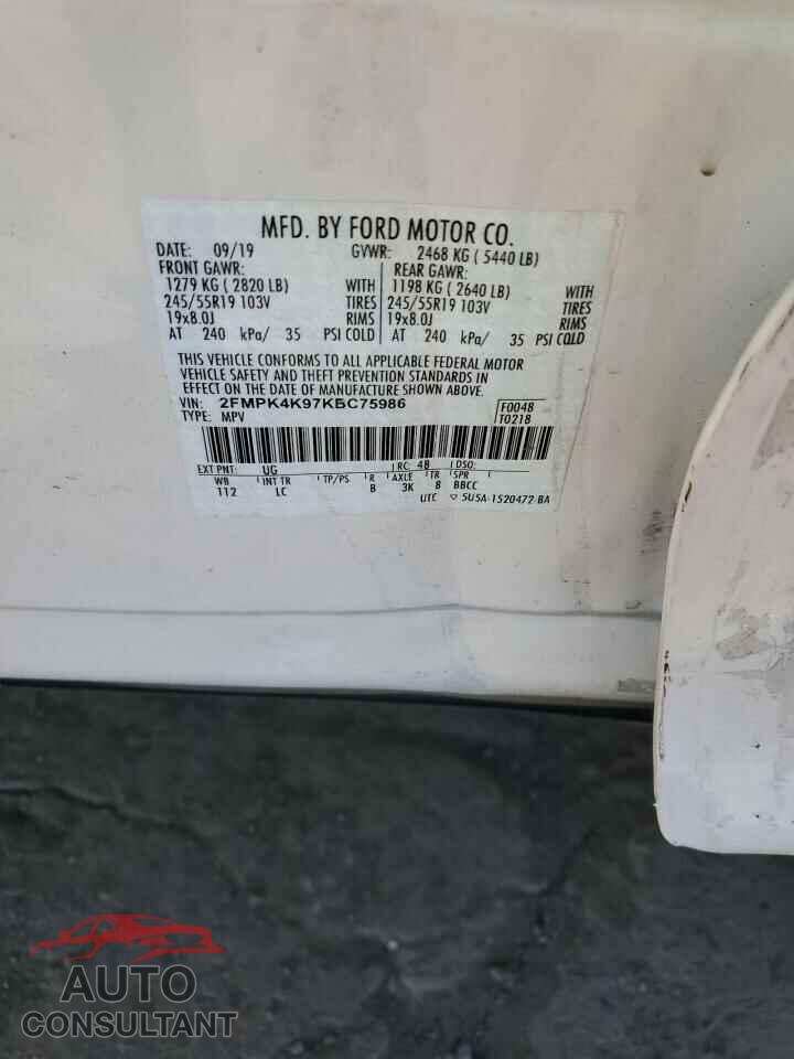 FORD EDGE 2019 - 2FMPK4K97KBC75986