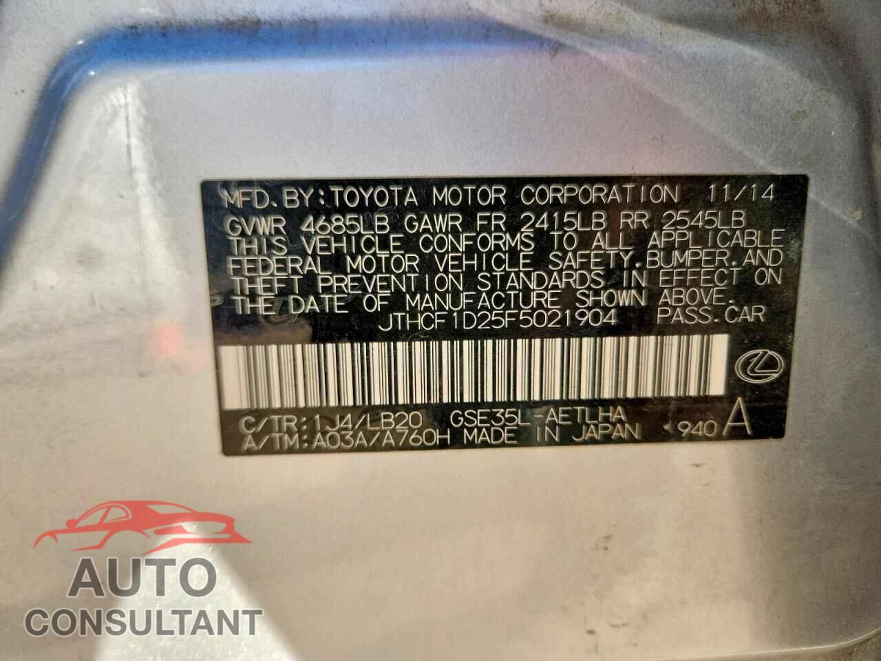 LEXUS IS 2015 - JTHCF1D25F5021904