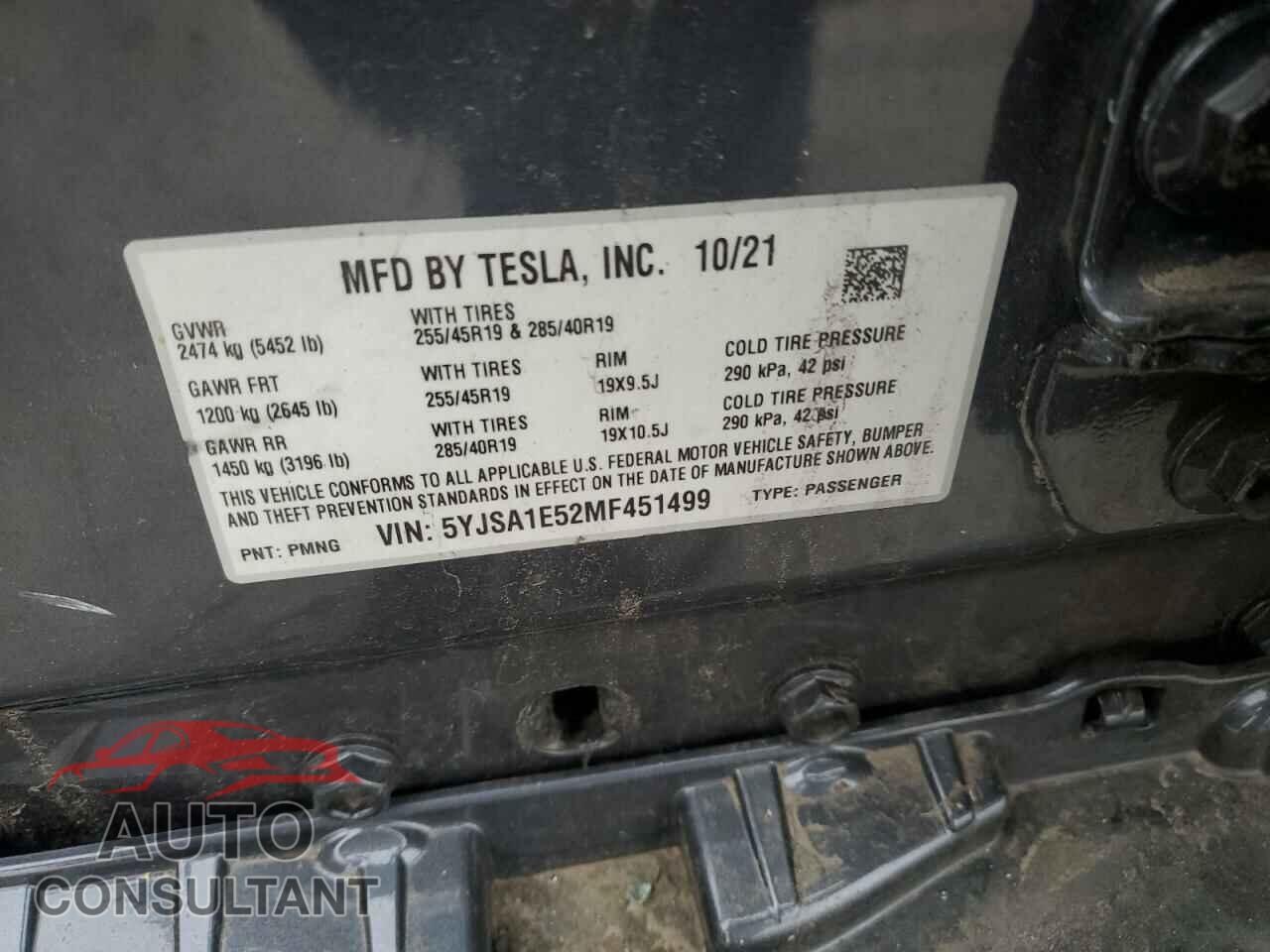 TESLA MODEL S 2021 - 5YJSA1E52MF451499