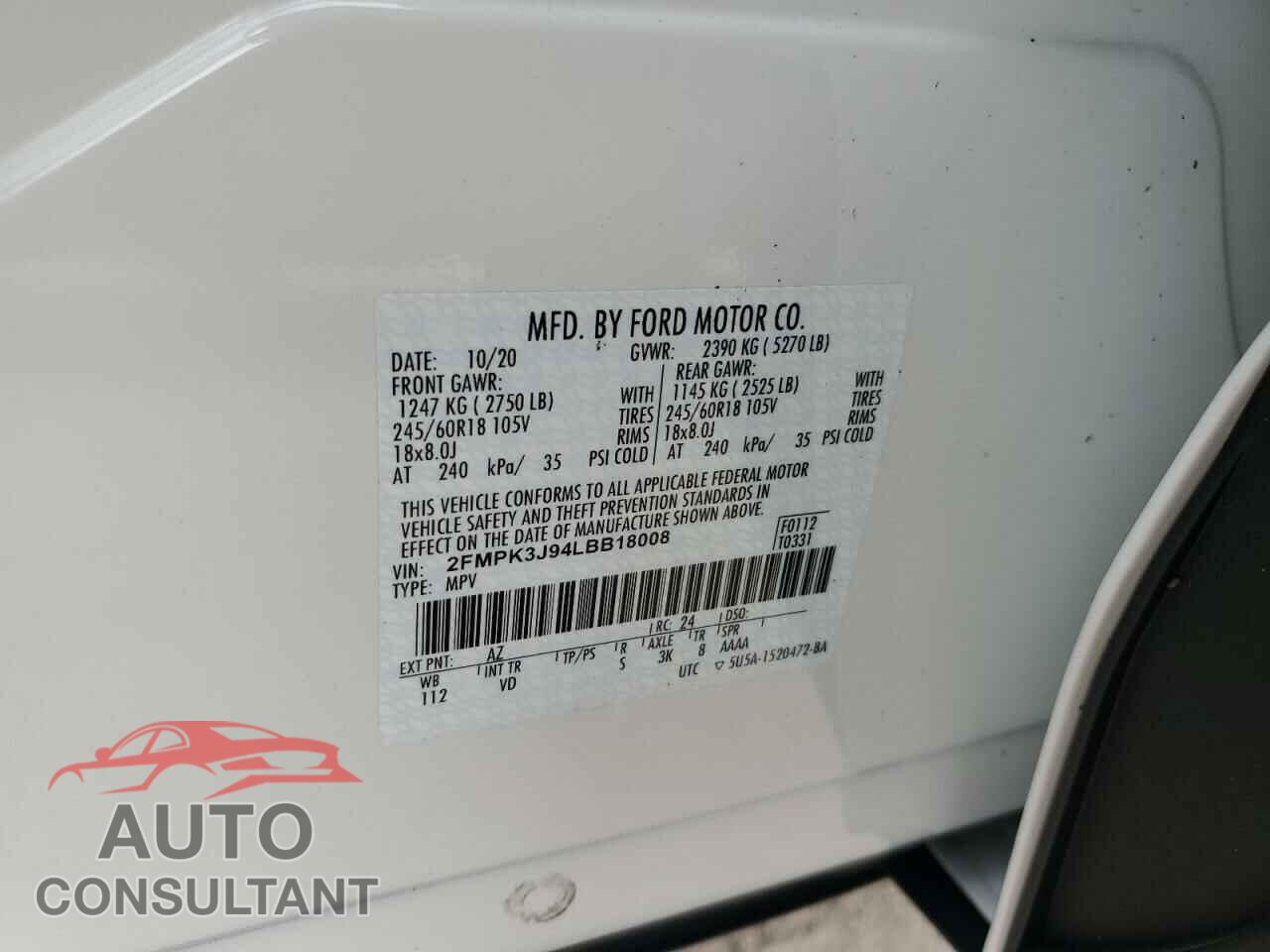 FORD EDGE 2020 - 2FMPK3J94LBB18008