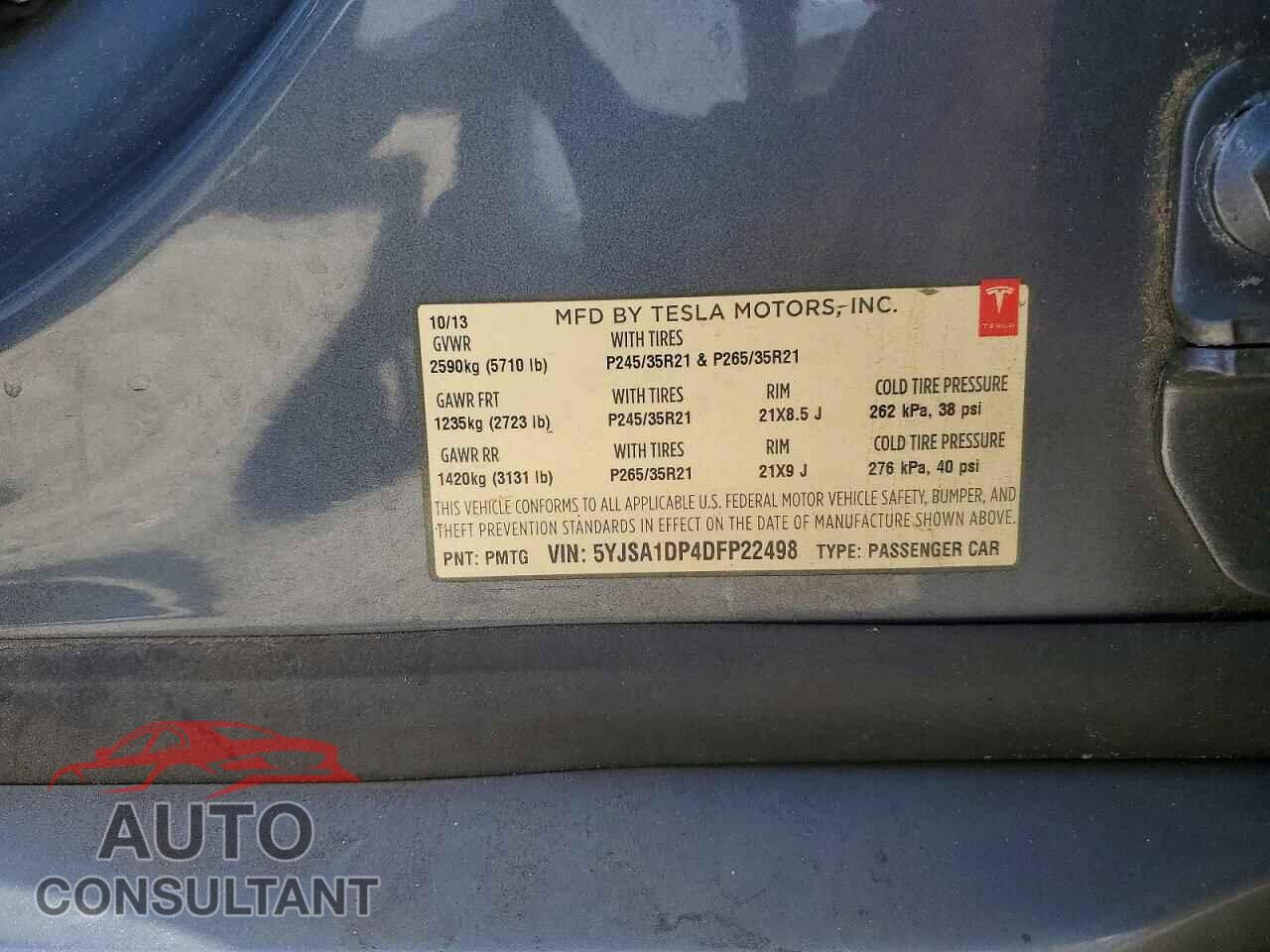 TESLA MODEL S 2013 - 5YJSA1DP4DFP22498
