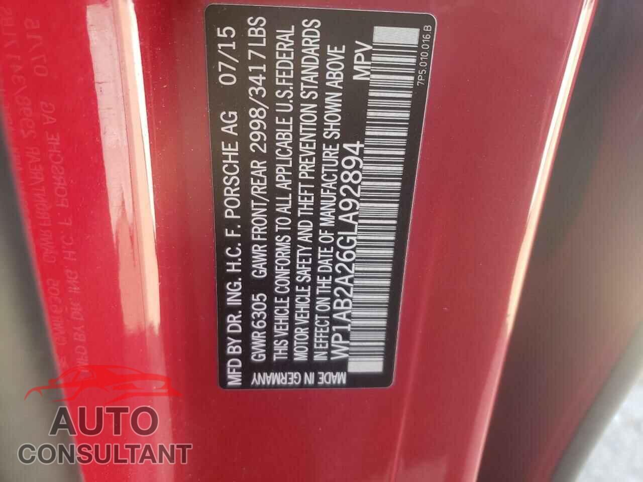 PORSCHE CAYENNE 2016 - WP1AB2A26GLA92894