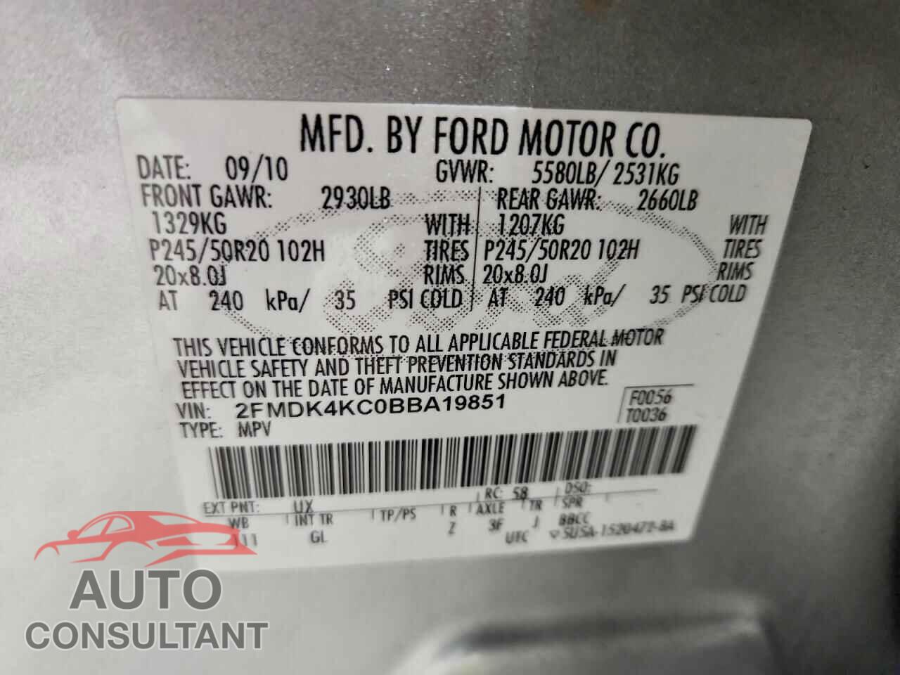 FORD EDGE 2011 - 2FMDK4KC0BBA19851