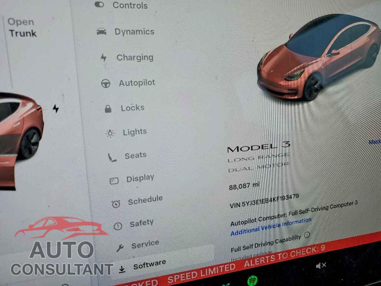 TESLA MODEL 3 2019 - 5YJ3E1EB4KF193479