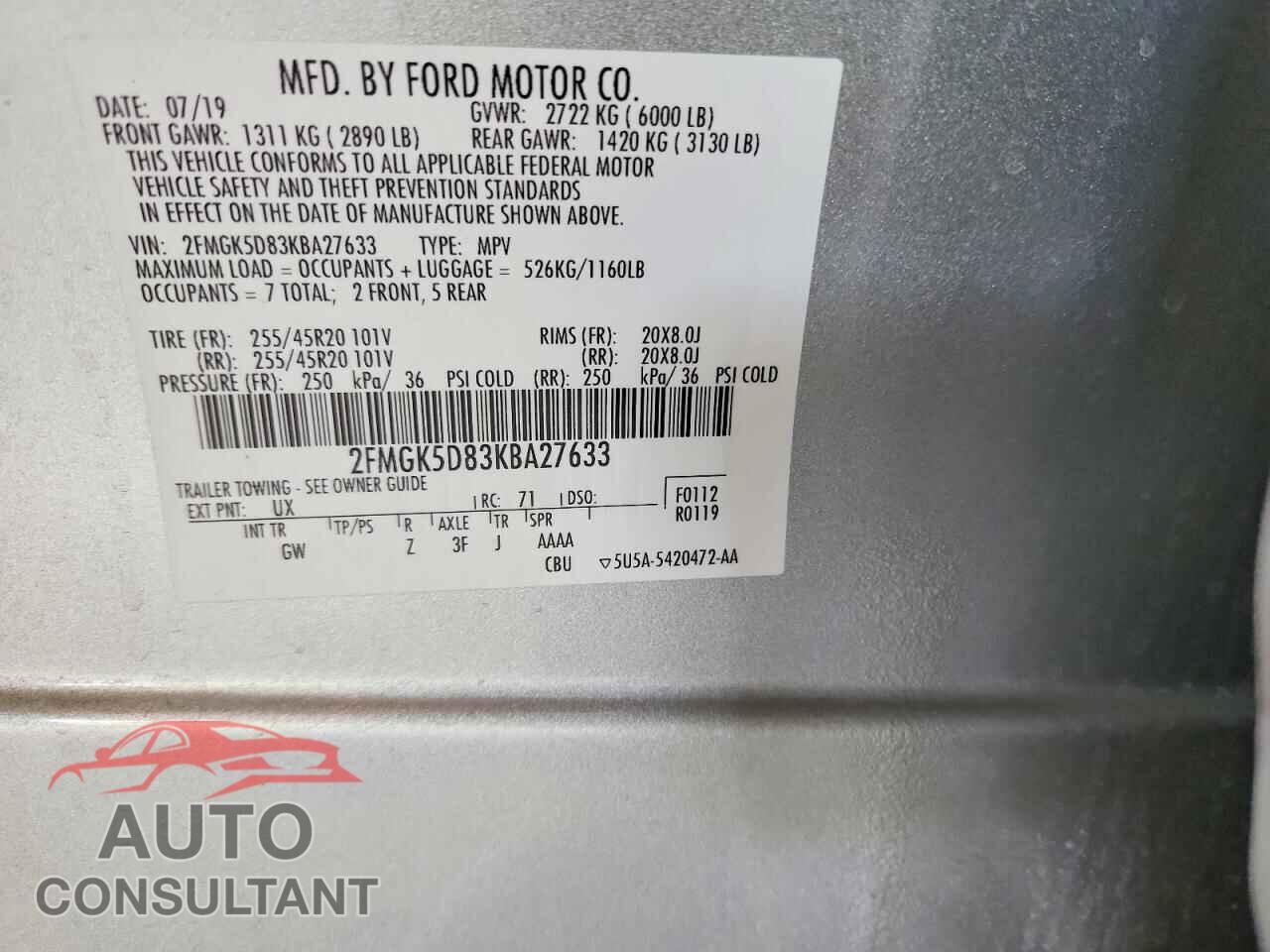 FORD FLEX 2019 - 2FMGK5D83KBA27633