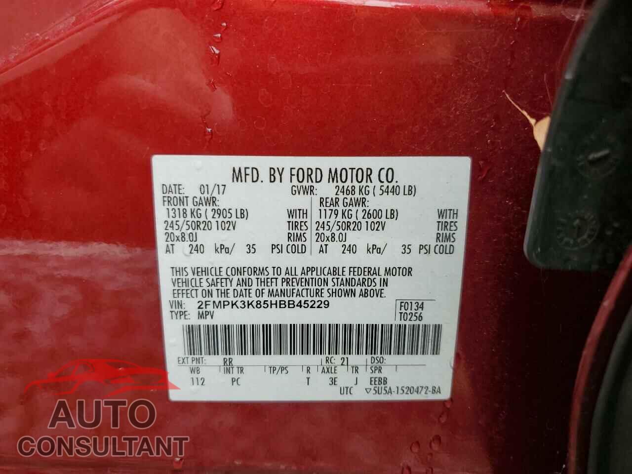 FORD EDGE 2017 - 2FMPK3K85HBB45229
