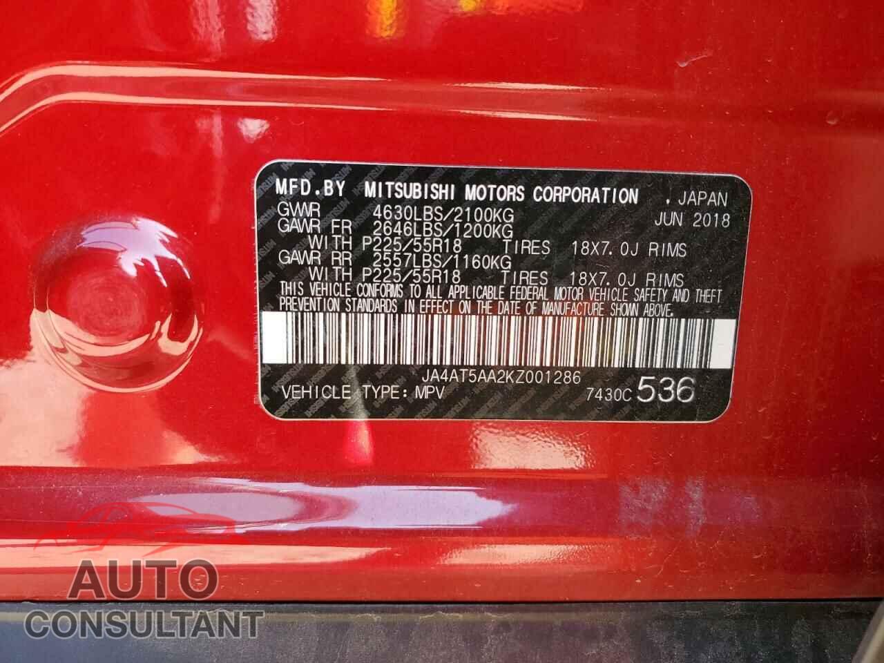 MITSUBISHI ECLIPSE 2019 - JA4AT5AA2KZ001286