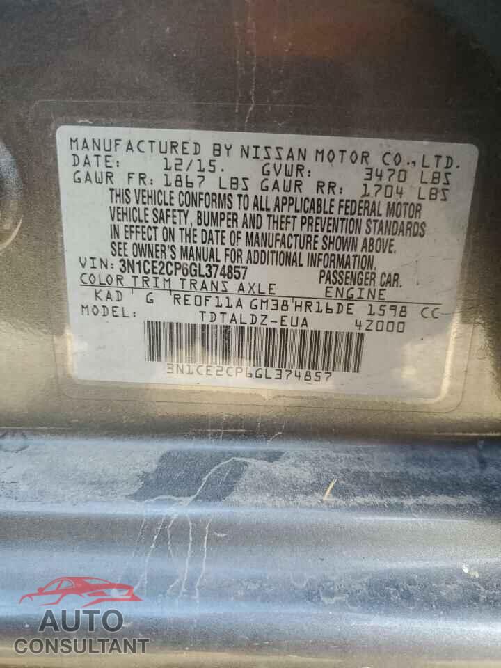NISSAN VERSA 2016 - 3N1CE2CP6GL374857