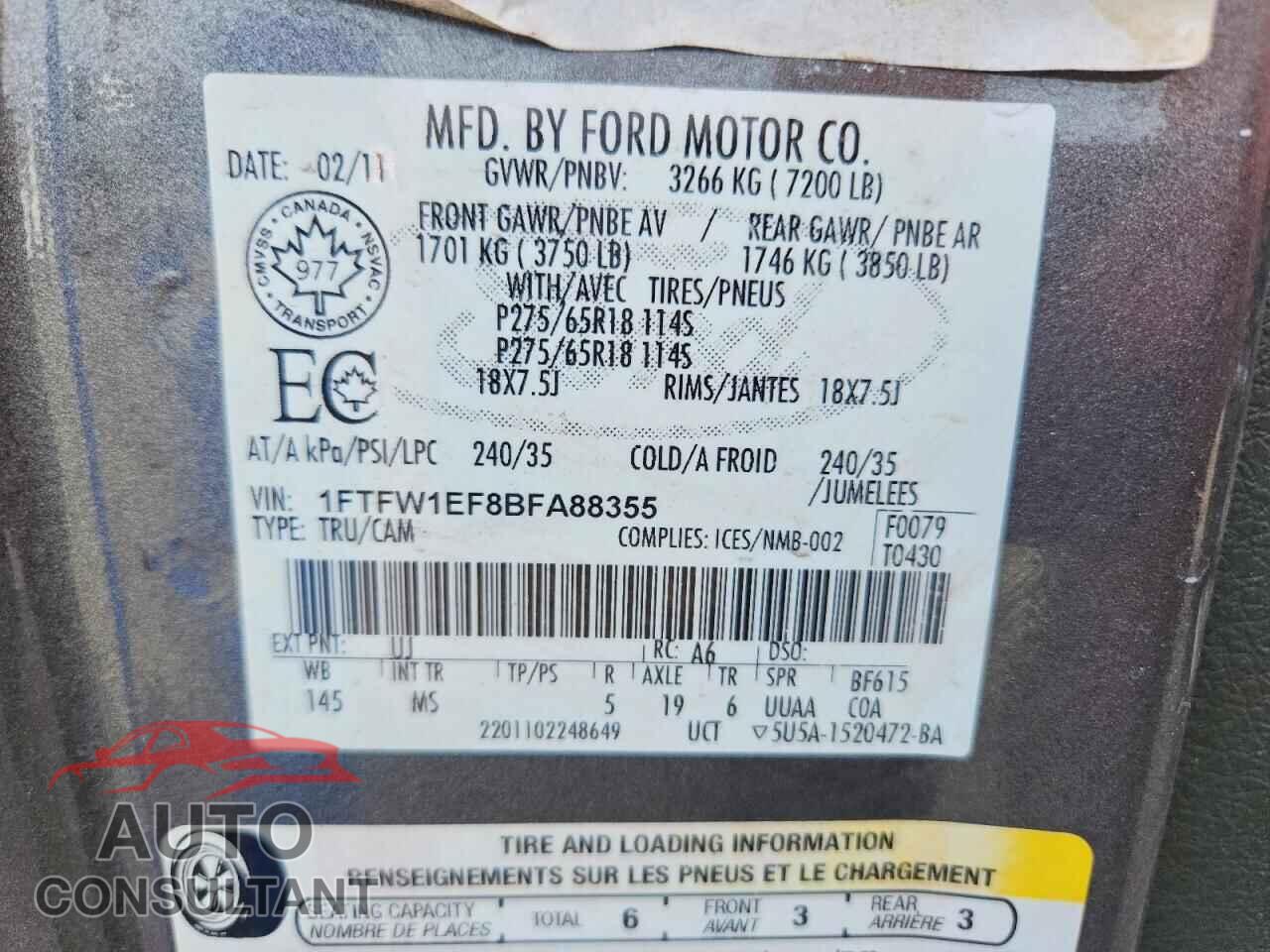 FORD F150 2011 - 1FTFW1EF8BFA88355
