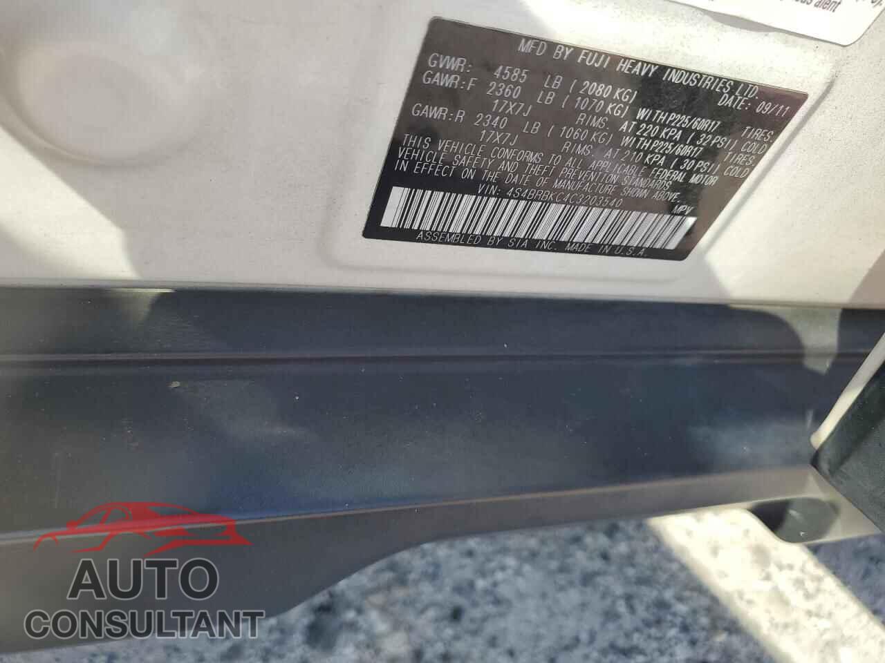 SUBARU OUTBACK 2012 - 4S4BRBKC4C3203540
