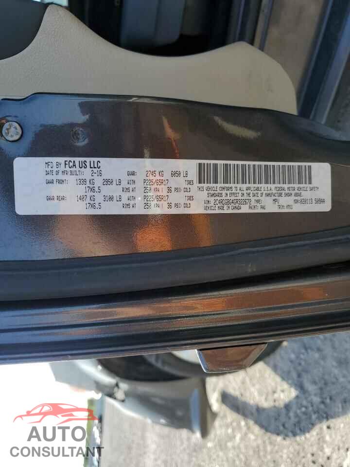 DODGE CARAVAN 2016 - 2C4RDGBG4GR322672
