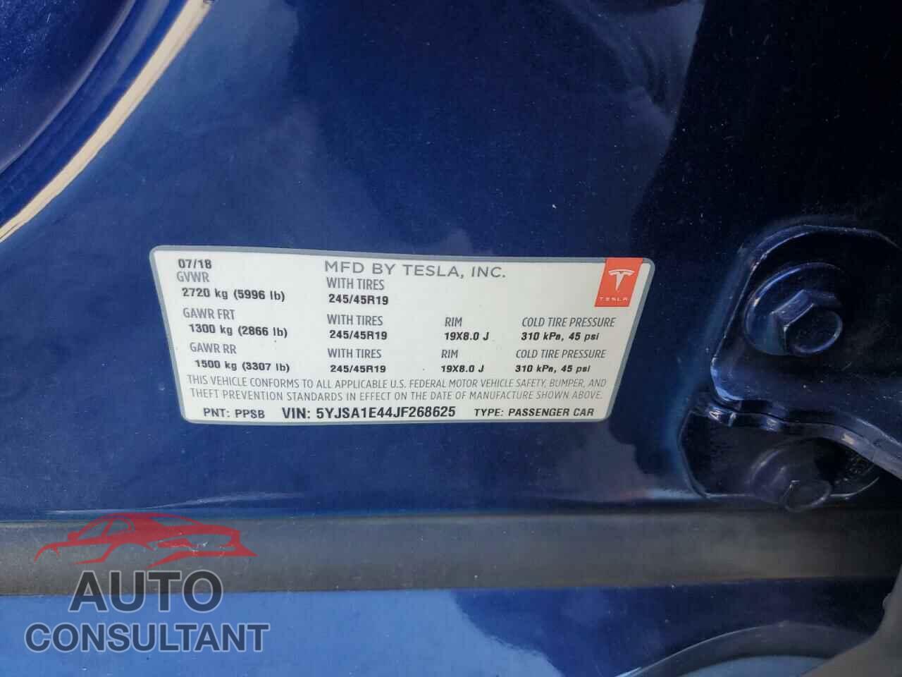 TESLA MODEL S 2018 - 5YJSA1E44JF268625