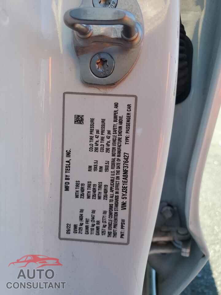 TESLA MODEL 3 2022 - 5YJ3E1EA8NF376427
