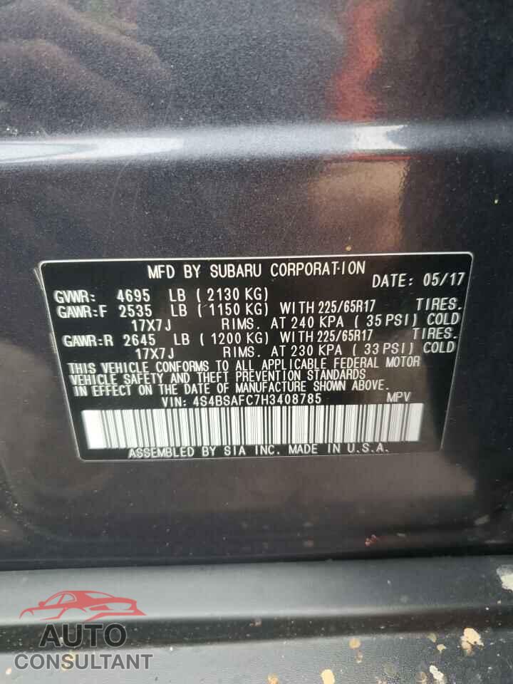 SUBARU OUTBACK 2017 - 4S4BSAFC7H3408785