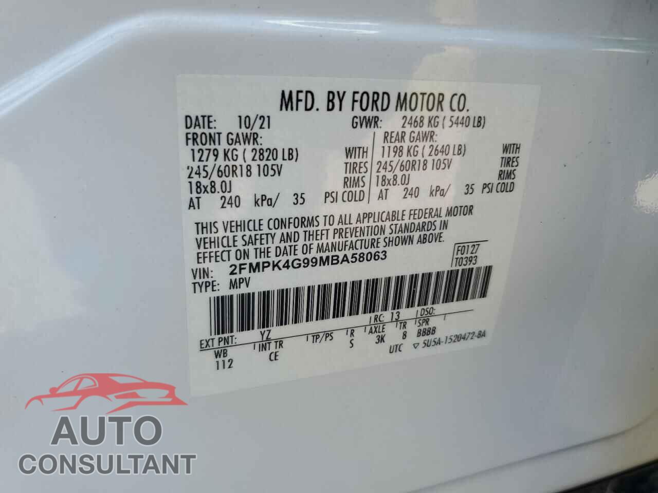 FORD EDGE 2021 - 2FMPK4G99MBA58063