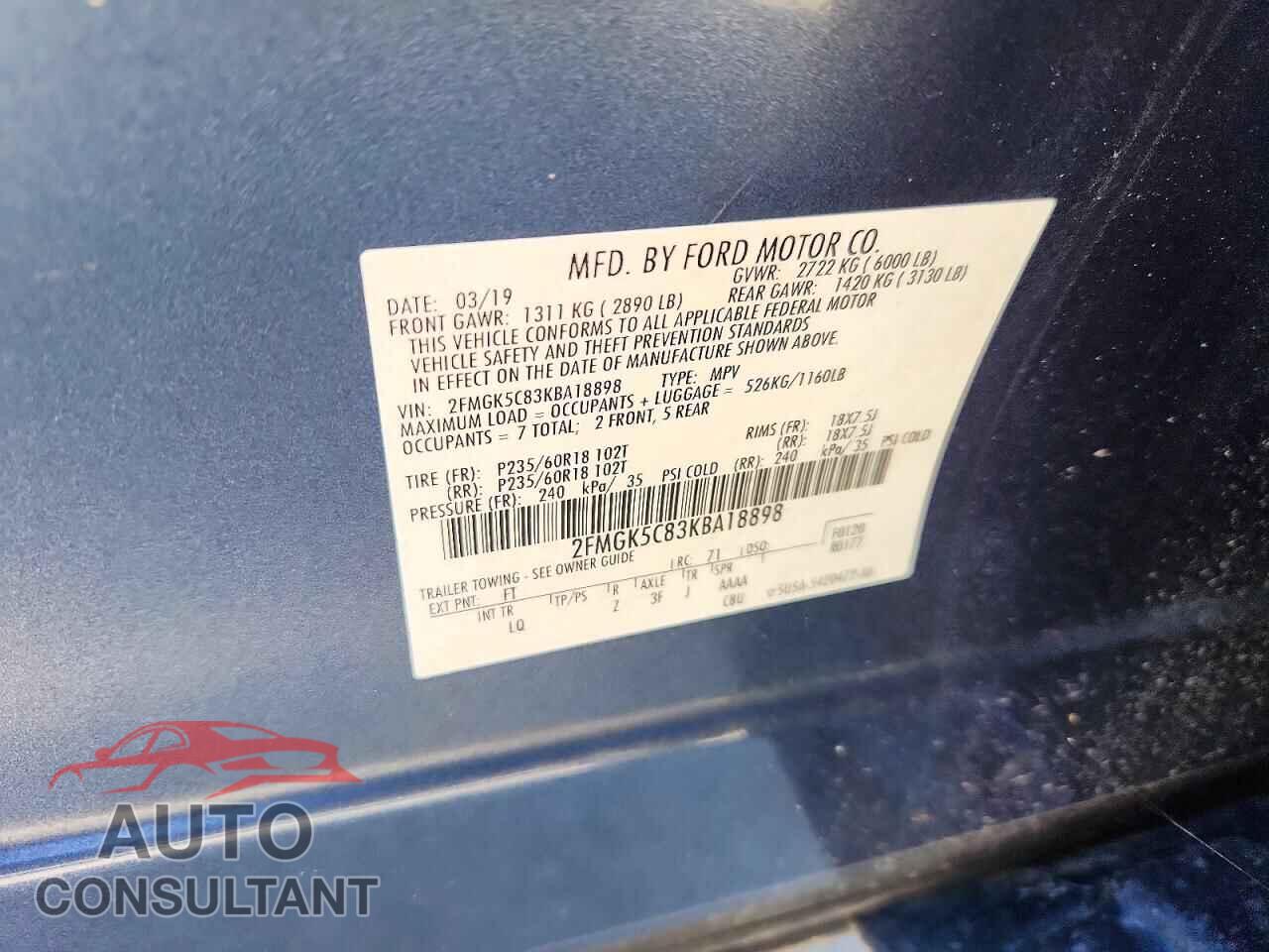FORD FLEX 2019 - 2FMGK5C83KBA18898