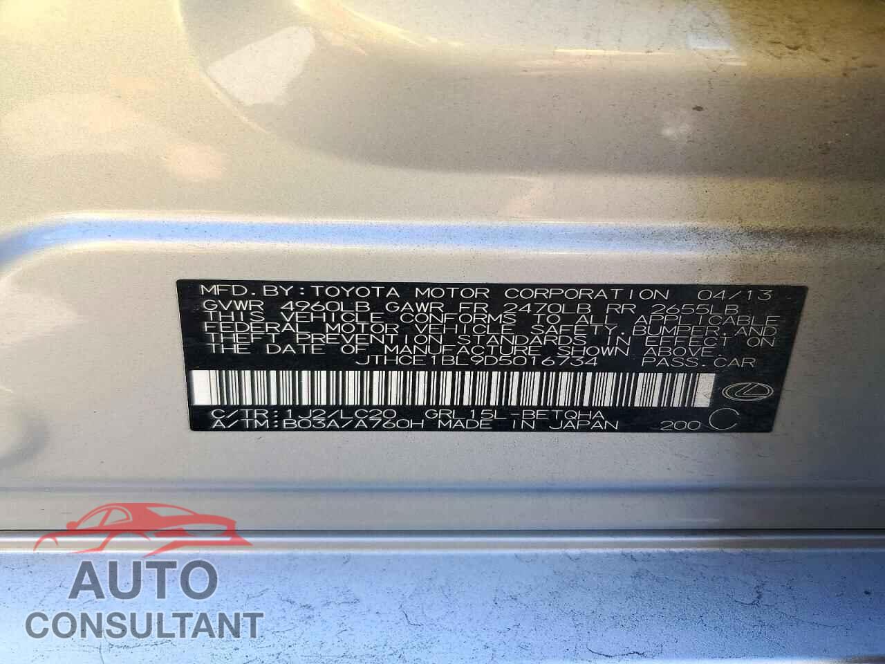 LEXUS GS350 2013 - JTHCE1BL9D5016734