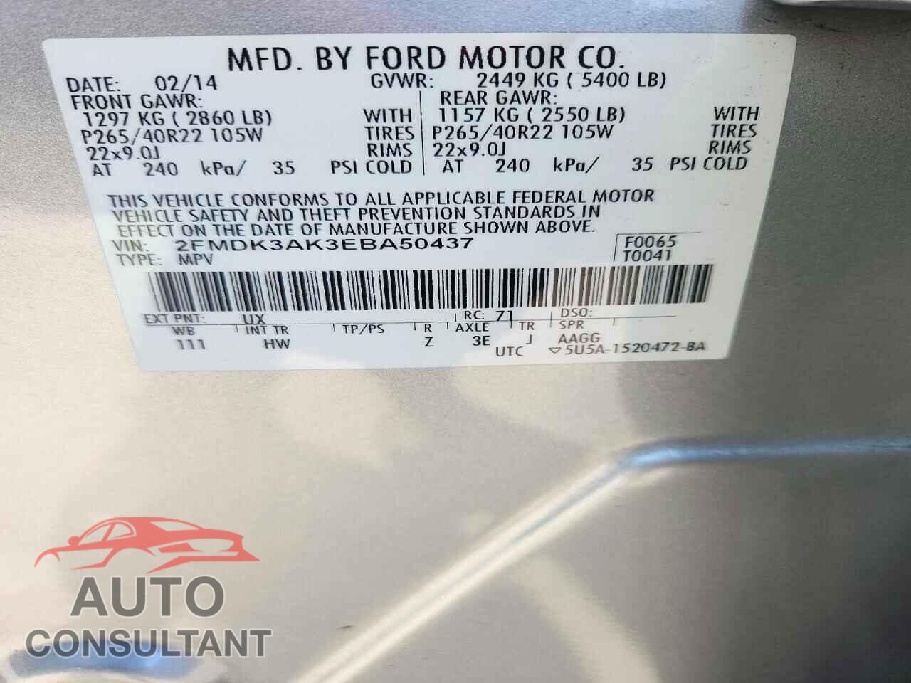 FORD EDGE 2014 - 2FMDK3AK3EBA50437