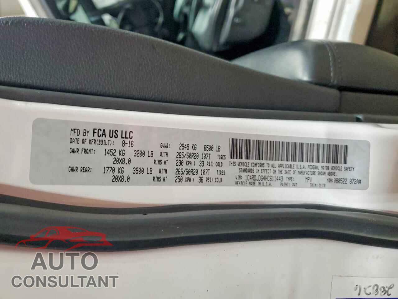 DODGE DURANGO 2017 - 1C4RDJDG4HC611443
