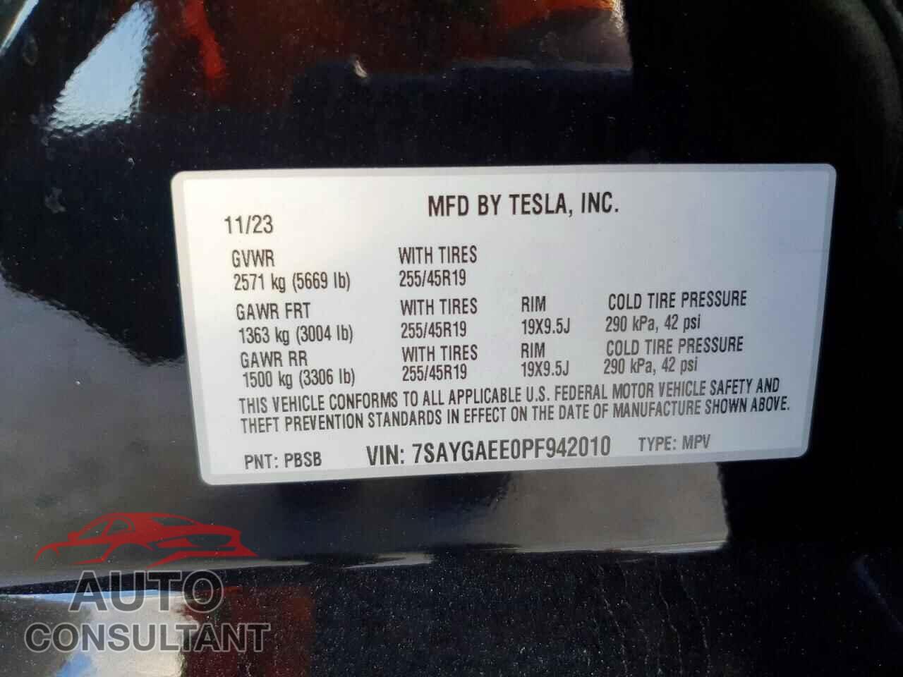 TESLA MODEL Y 2023 - 7SAYGAEE0PF942010