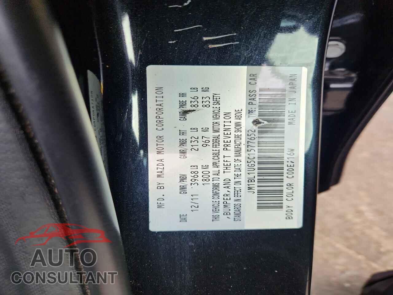 MAZDA 3 2012 - JM1BL1UG5C1577652