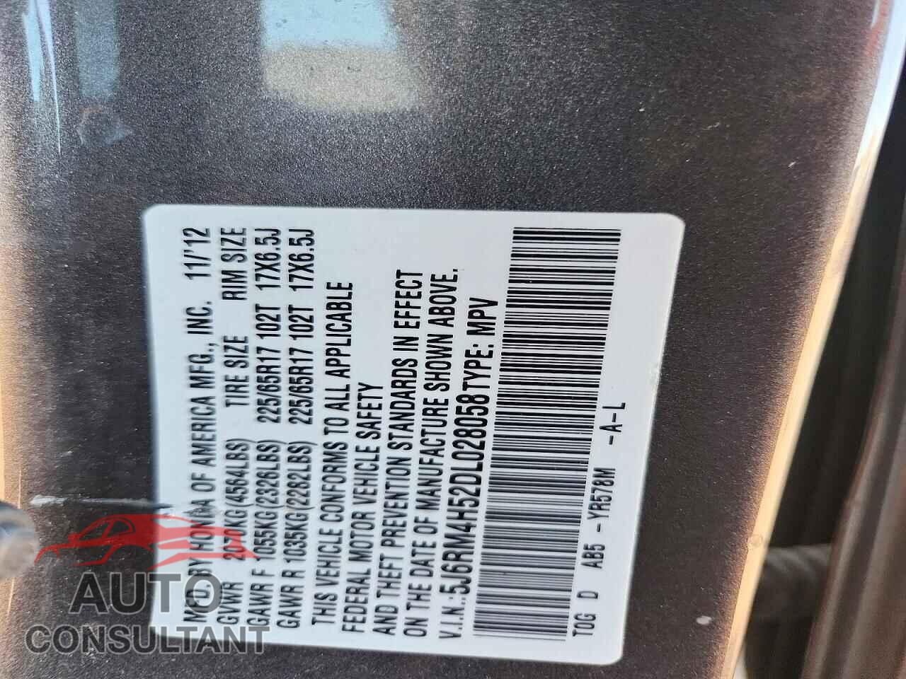 HONDA CRV 2013 - 5J6RM4H52DL028058