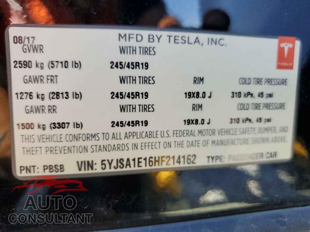 TESLA MODEL S 2017 - 5YJSA1E16HF214162