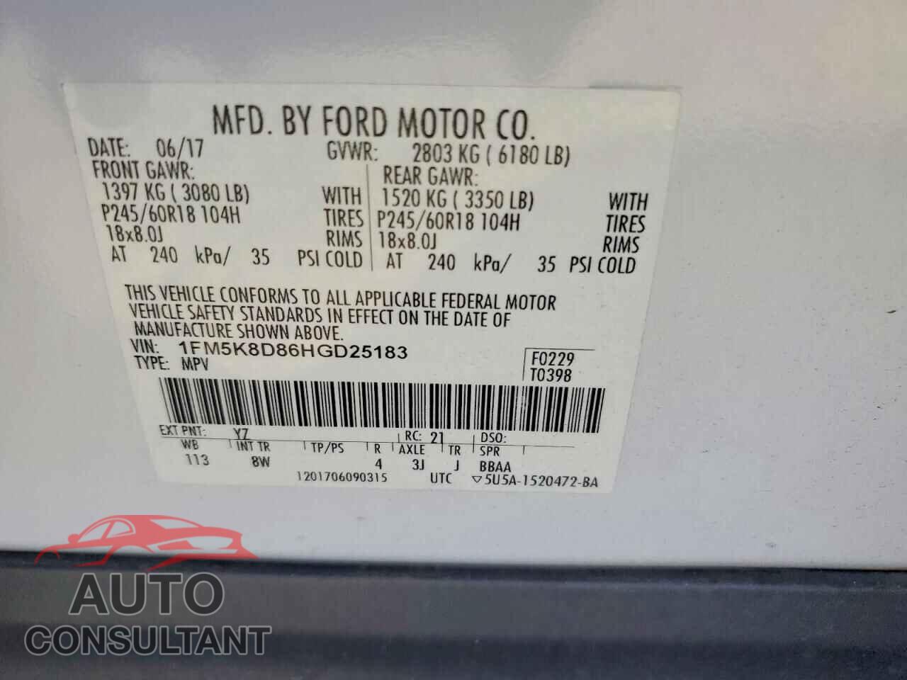 FORD EXPLORER 2017 - 1FM5K8D86HGD25183