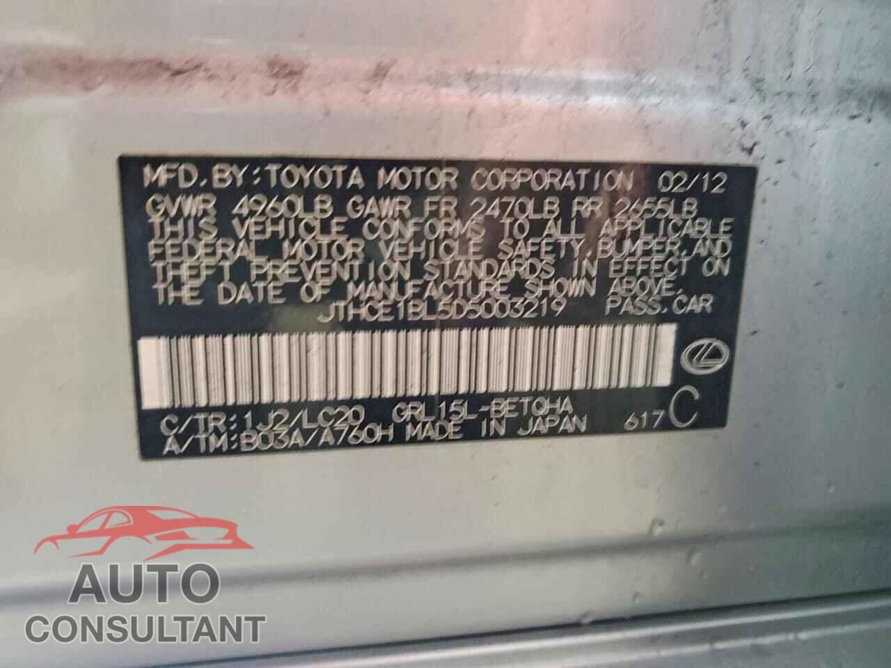 LEXUS GS 350 2013 - JTHCE1BL5D5003219