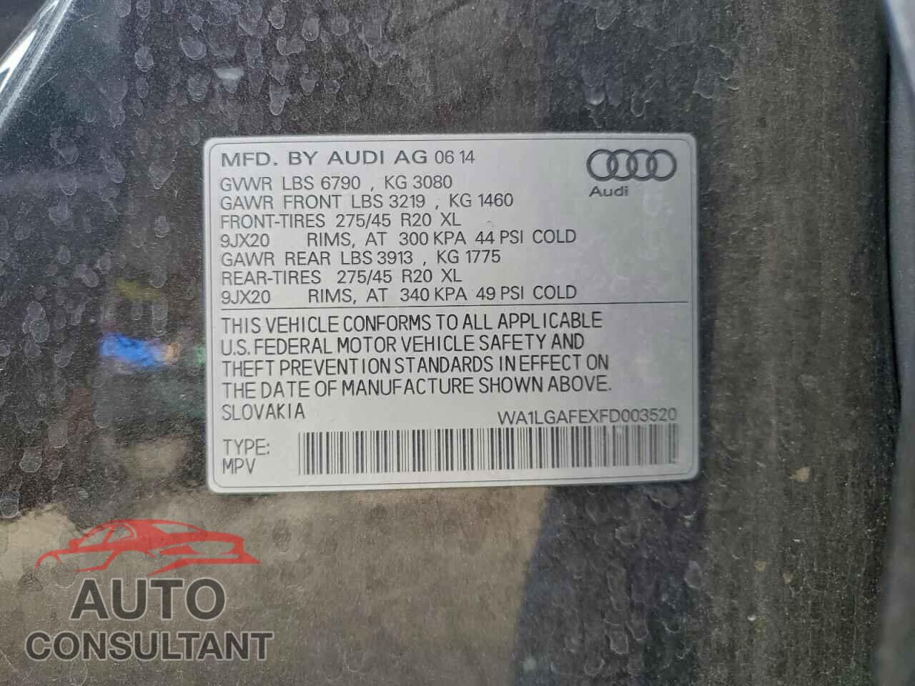 AUDI Q7 2015 - WA1LGAFEXFD003520