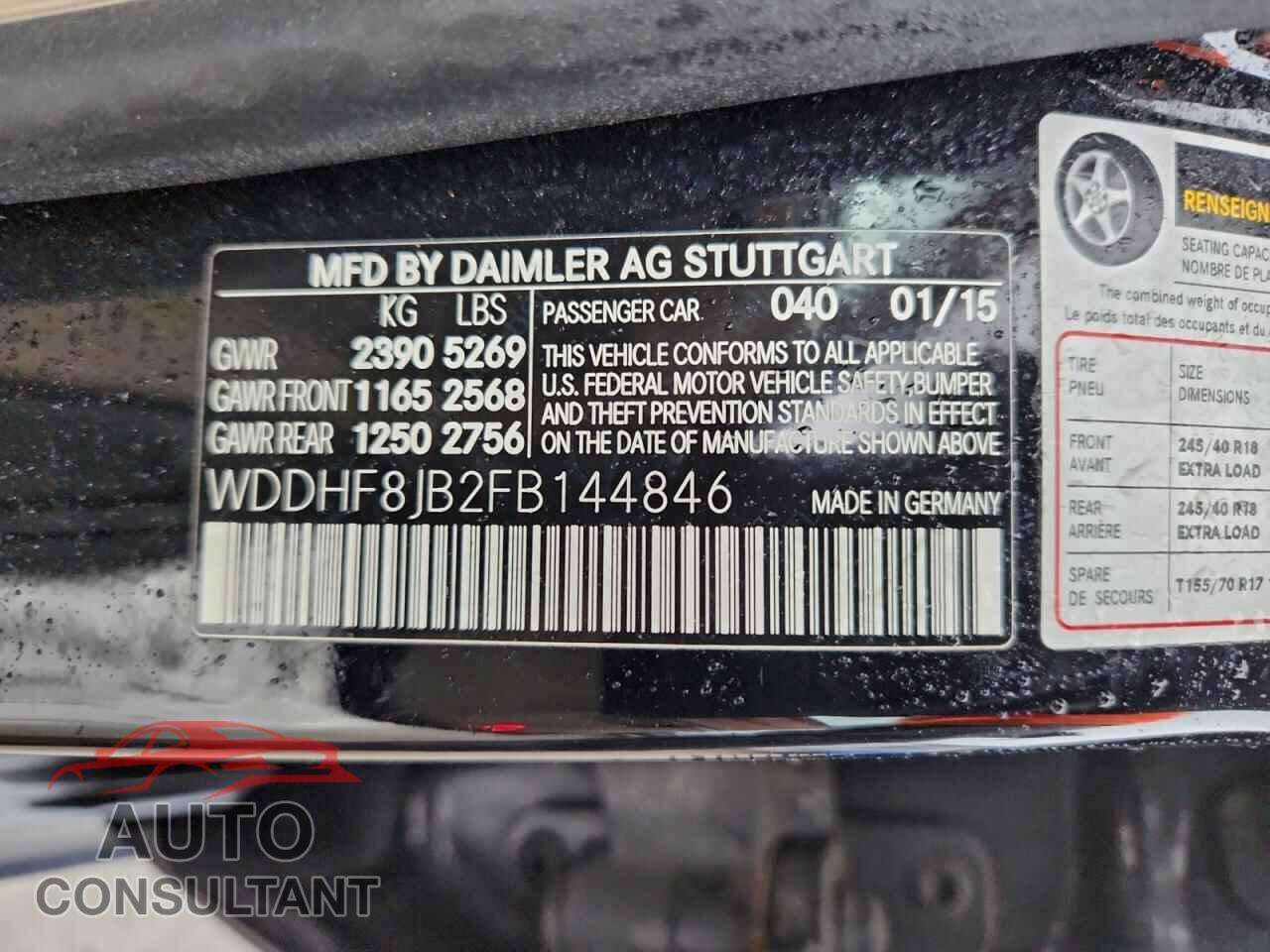 MERCEDES-BENZ E-CLASS 2015 - WDDHF8JB2FB144846