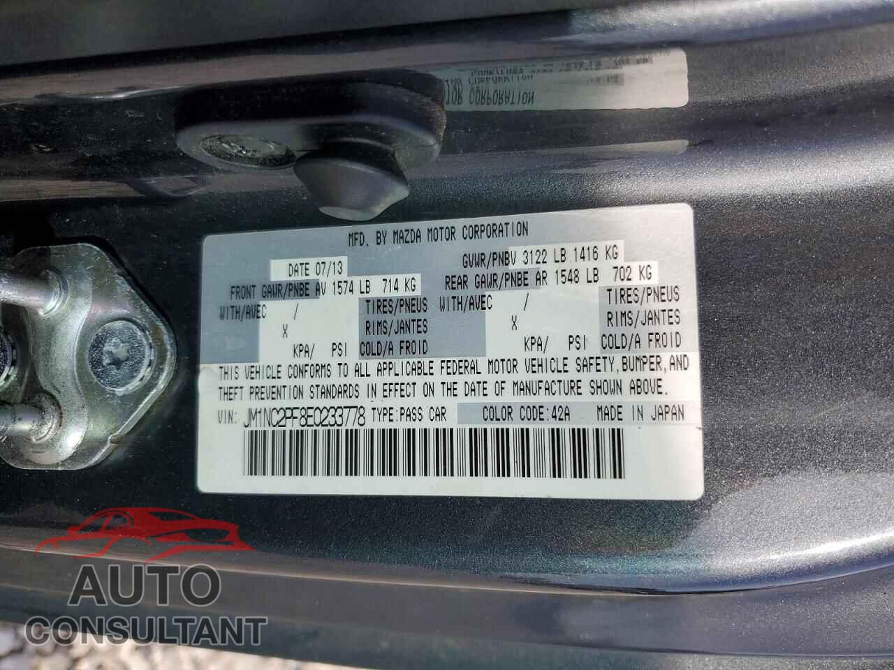MAZDA MX5 2014 - JM1NC2PF8E0233778